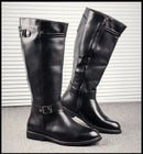 Men’s Knee High Leather Boots with Side Zipper & Buckle